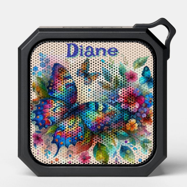Watercolor Butterfly Floral Garden Personalized Bluetooth Speaker (Front)