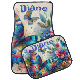 Watercolor Butterfly Floral Garden Personalized Car Floor Mat