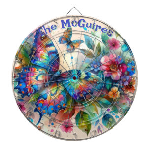Watercolor Butterfly Floral Garden Personalized Dart Board