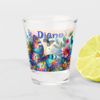 Watercolor Butterfly Floral Garden Personalized Shot Glass