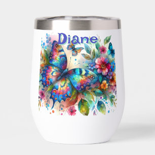 Watercolor Butterfly Floral Garden Personalized Thermal Wine Tumbler