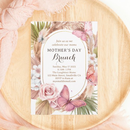 Watercolor Butterfly Floral Mothers Day Brunch Invitation