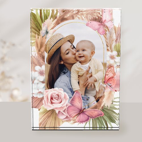 Watercolor Butterfly Floral Mothers Day Photo Block