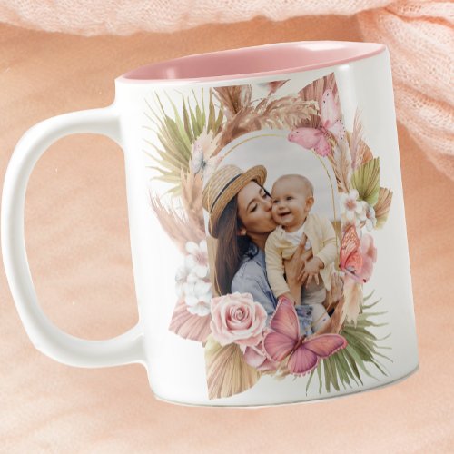 Watercolor Butterfly Floral Mothers Day Two_Tone Coffee Mug