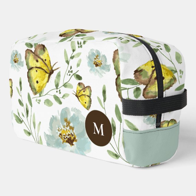 Watercolor Butterfly floral pattern Monogrammed Dopp Kit (Left Corner)
