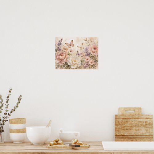 Watercolor Butterfly & Floral Poster