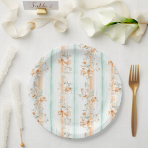 Watercolor Butterfly Floral Sage Orange Paper Plates