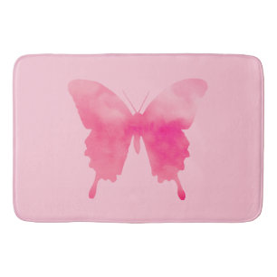 Watercolor Butterfly - Fuchsia and Pink Bathroom Mat
