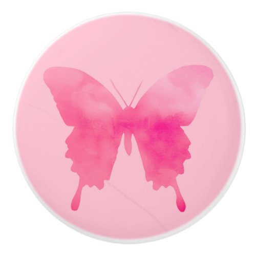 Watercolor Butterfly _ Fuchsia and Pink Ceramic Knob