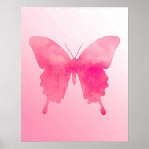 Watercolor Butterfly _ Fuchsia and Pink Poster
