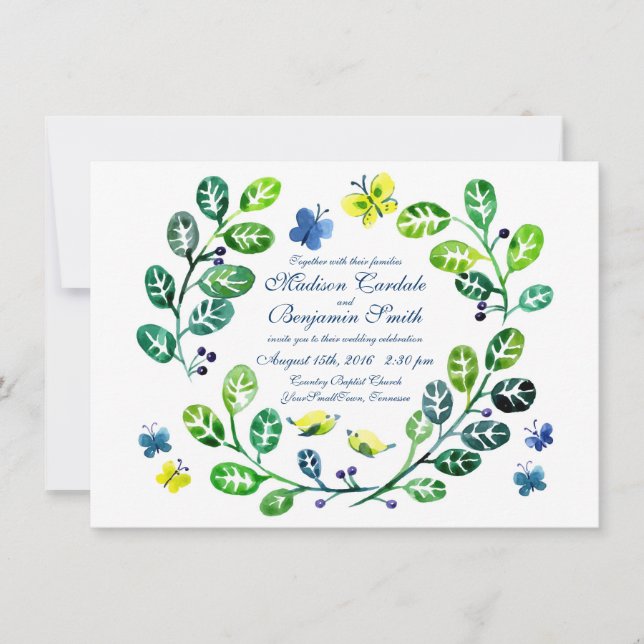 Watercolor Butterfly Garden Wedding Invitations (Front)