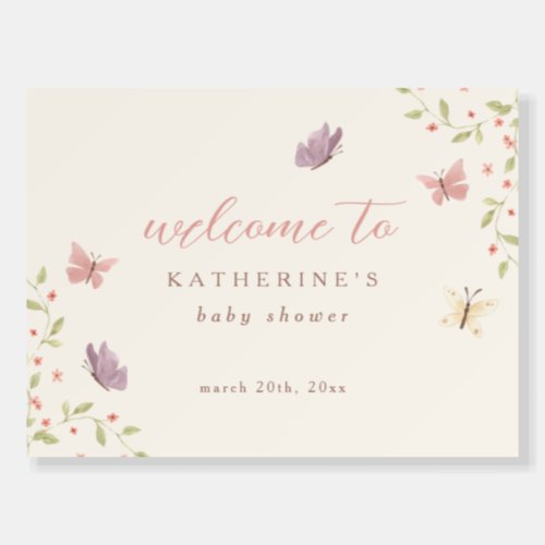 Watercolor Butterfly Girl Baby Shower Welcome Sign