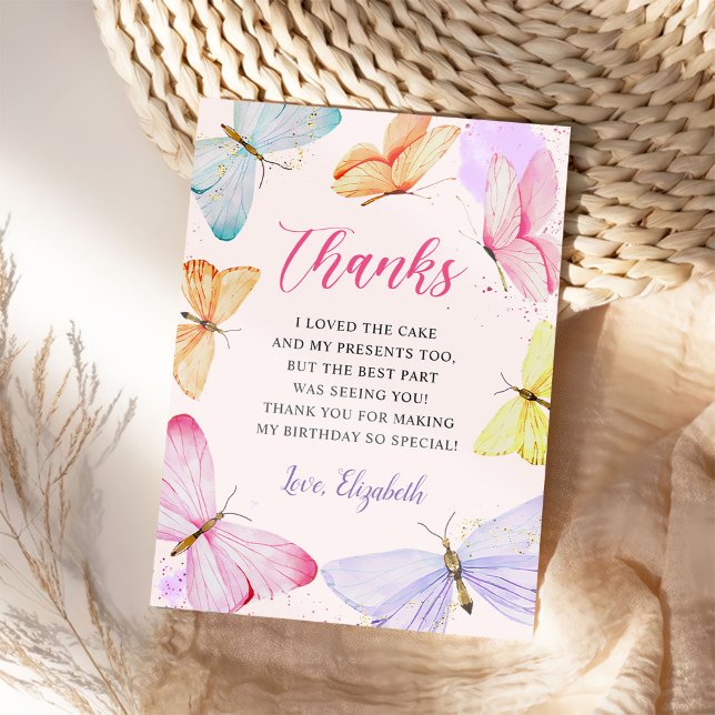 Watercolor Butterfly Girl Birthday Thank You Card (Creator Uploaded)