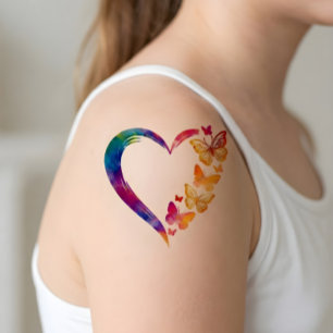 Watercolor Butterfly Heart Temporary Tattoo Sheet