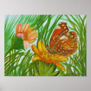 watercolor butterfly in the garden poster