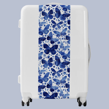 Watercolor Butterfly Indigo Blue Art Luggage by Squirrell at Zazzle