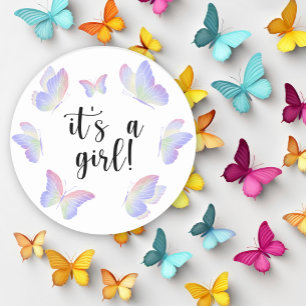 Watercolor Butterfly It's a girl Baby Shower Classic Round Sticker