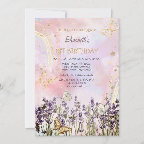 Watercolor Butterfly Lavander Birthday  Invitation