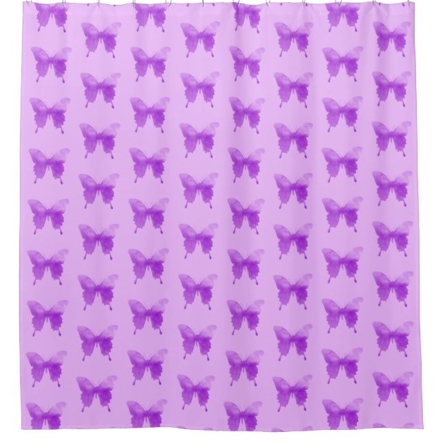 Watercolor Butterfly - Lavender and Violet Shower Curtain (Front)