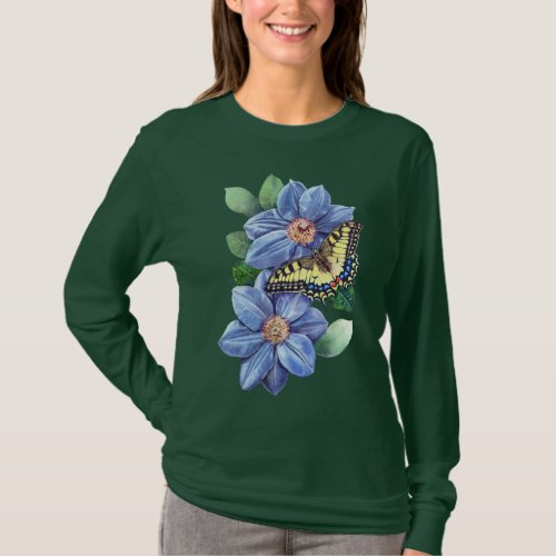 Watercolor Butterfly Long Sleeve T_Shirt