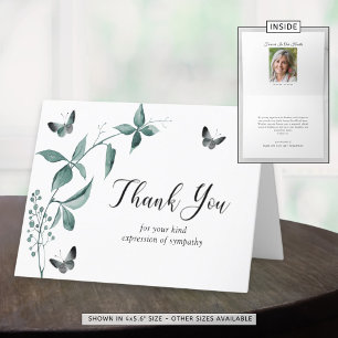 Watercolor Butterfly Memorial Photo Thank You Card