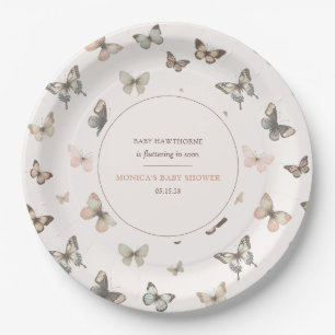 Watercolor Butterfly Minimalist Chic Baby Shower Paper Plates