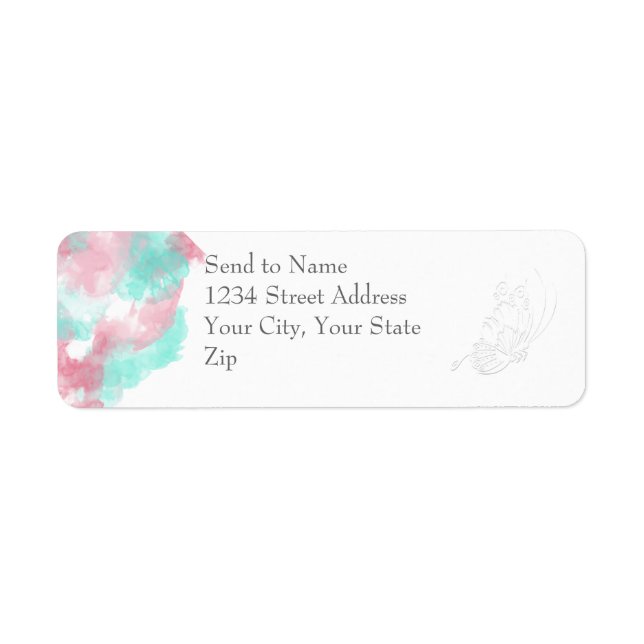 Watercolor Butterfly Minted Blush Wedding Label (Front)