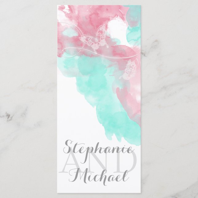 Watercolor Butterfly Minted Blush Wedding Program (Front)