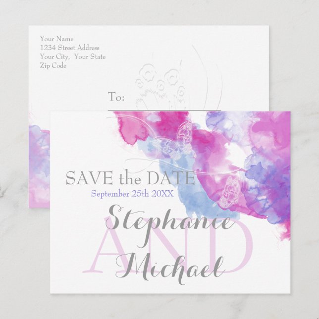 Watercolor Butterfly Mixed Berries SavetheDate Announcement Postcard (Front/Back)