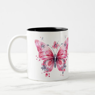 Watercolor Butterfly Mug, Pink Nature Inspired Two-Tone Coffee Mug