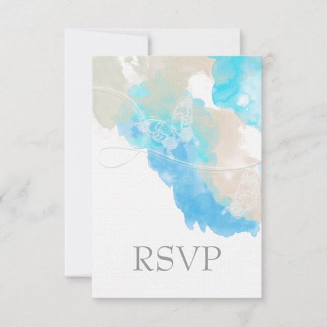 Watercolor Butterfly Ocean Shore RSVP (Front)