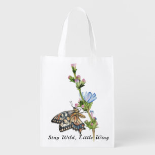 Watercolor butterfly on a chicory flower grocery bag