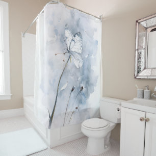 Watercolor Butterfly on Dandelion Breeze Shower Curtain