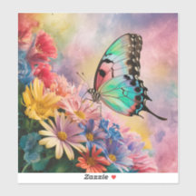 Watercolor Butterfly on Flowers