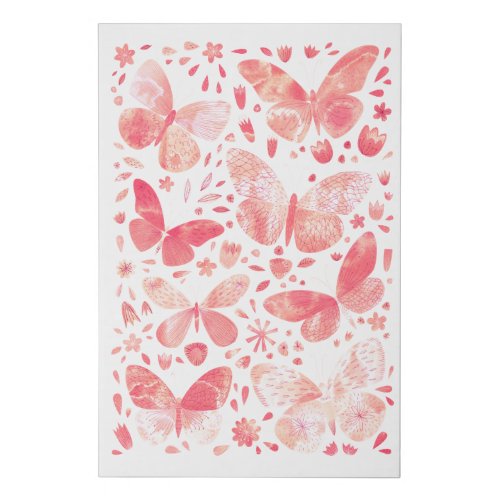 Watercolor Butterfly Painting Pink Faux Canvas Print