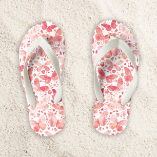 Watercolor Butterfly Pattern Coral Pink Kid's Flip Flops