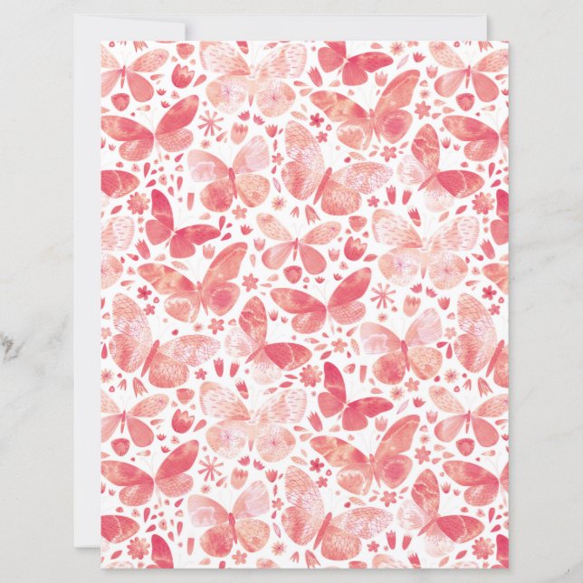 Watercolor Butterfly Pattern Pink Scrapbook Paper (Front)