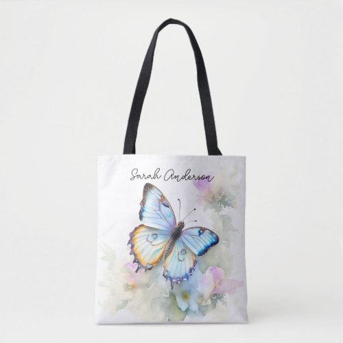 Watercolor Butterfly Perched on White Flower  Tote Bag