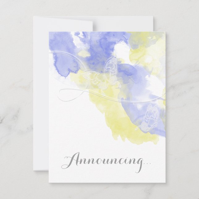 Watercolor Butterfly Periwinkle Engagement Announc Announcement (Front)