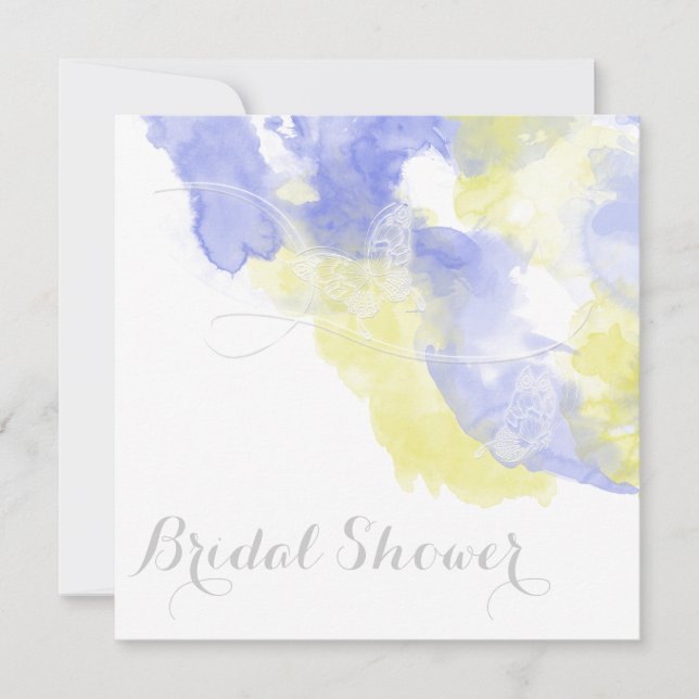 Watercolor Butterfly Periwinkle Lemon Bridal Showe Invitation (Front)