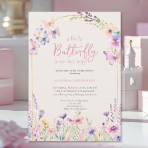Watercolor Butterfly Pink Floral Baby Shower Invitation