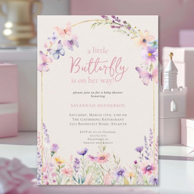 Watercolor Butterfly Pink Floral Baby Shower Invitation (Creator Uploaded)