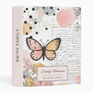 Watercolor Butterfly Pink Gold Boho Nature Art (1) Mini Binder