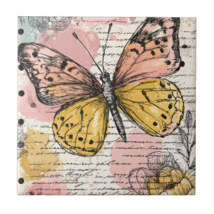 Watercolor Butterfly Pink Gold Boho Nature Art (2) Ceramic Tile