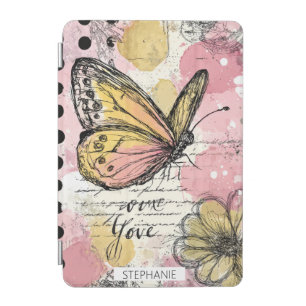 Watercolor Butterfly Pink Gold Boho Nature Art (2) iPad Mini Cover