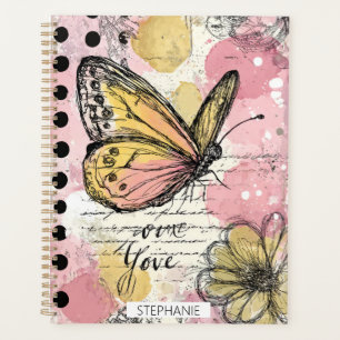 Watercolor Butterfly Pink Gold Boho Nature Art (2) Planner