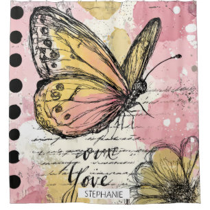 Watercolor Butterfly Pink Gold Boho Nature Art (2) Shower Curtain