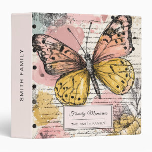 Watercolor Butterfly Pink Gold Boho Nature Art (3) 3 Ring Binder