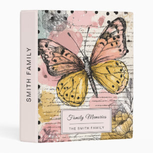 Watercolor Butterfly Pink Gold Boho Nature Art (3) Mini Binder