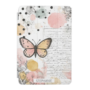 Watercolor Butterfly Pink Gold Boho Nature Art iPad Mini Cover